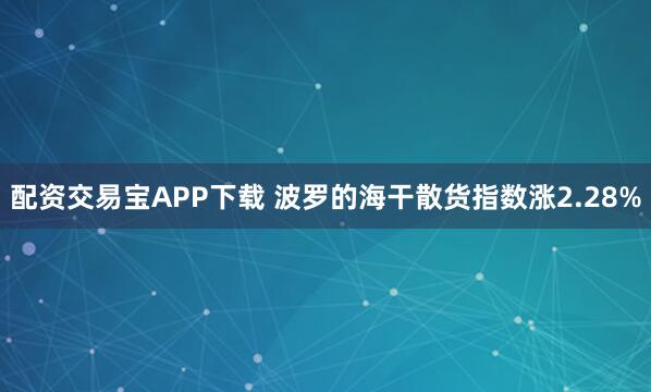 配资交易宝APP下载 波罗的海干散货指数涨2.28%